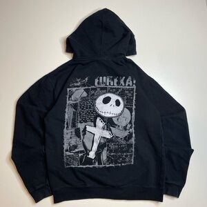 Vintage Y2K Jack Skellington Black White Zip Up Hoodie Tim Burton Graphic L RARE